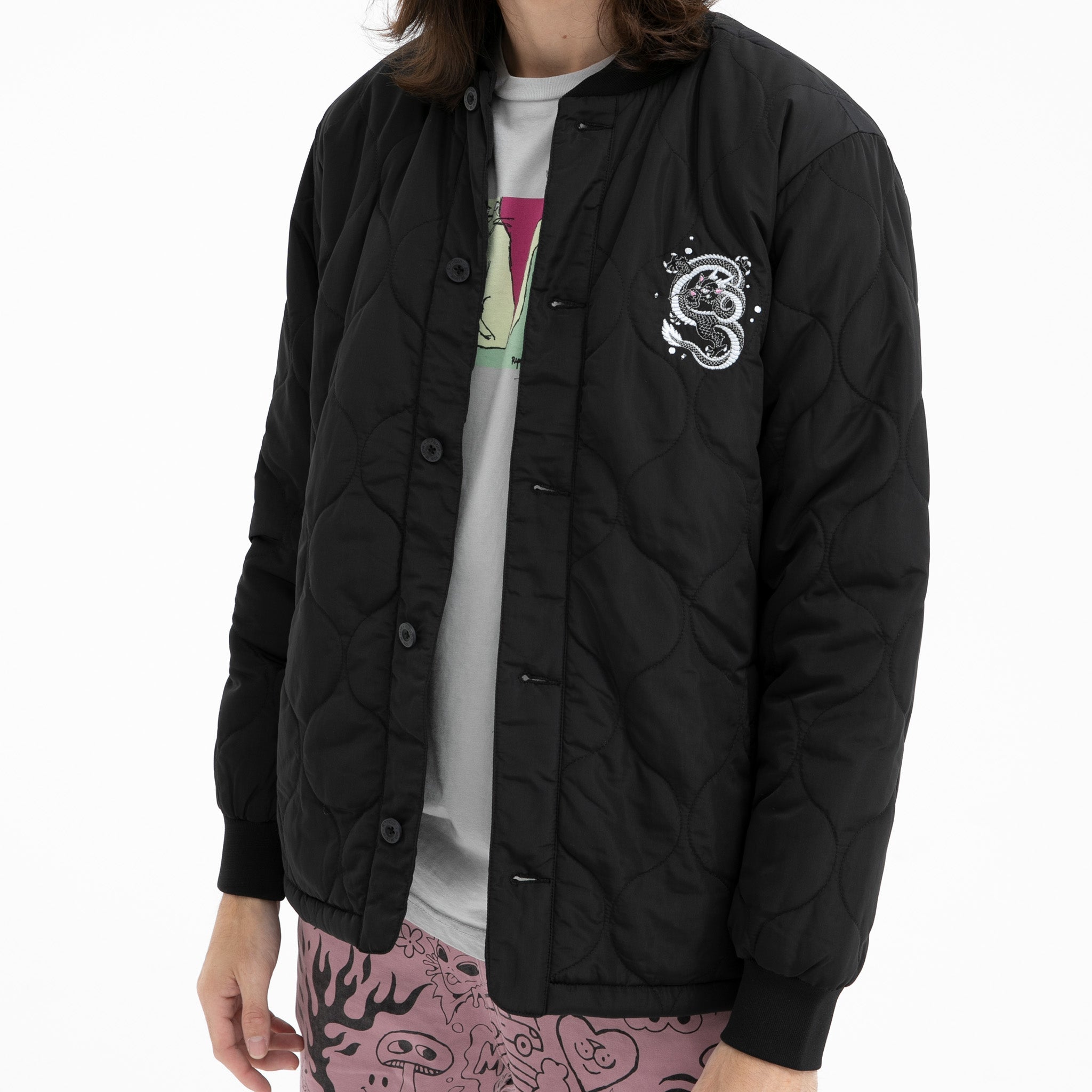 Mystic Jerm Quilted Bomber Jacket (Black)