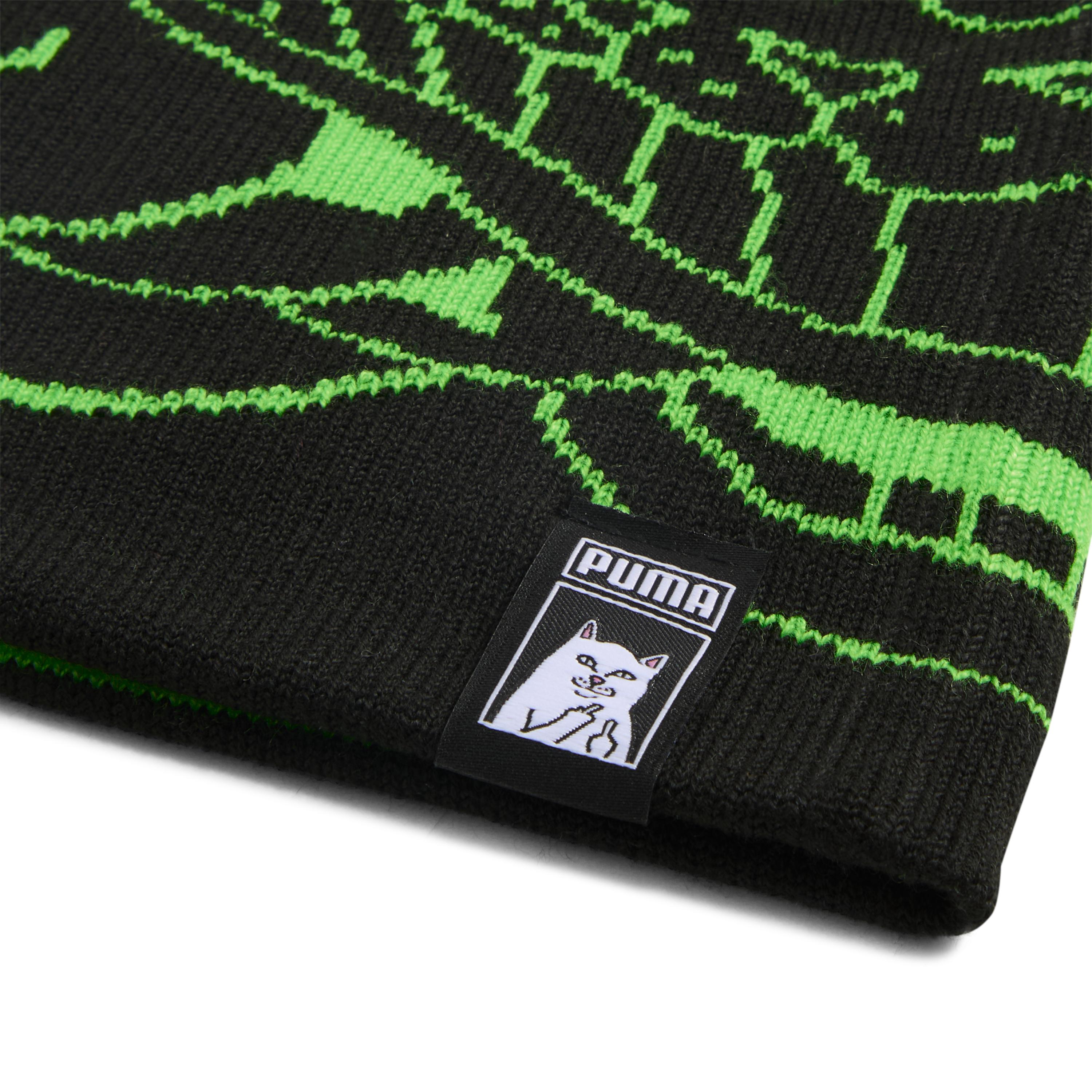 RIPNDIP PUMA x RIPNDIP Reversable Skull Beanie (PUMA Black-Fluro Green Pes)