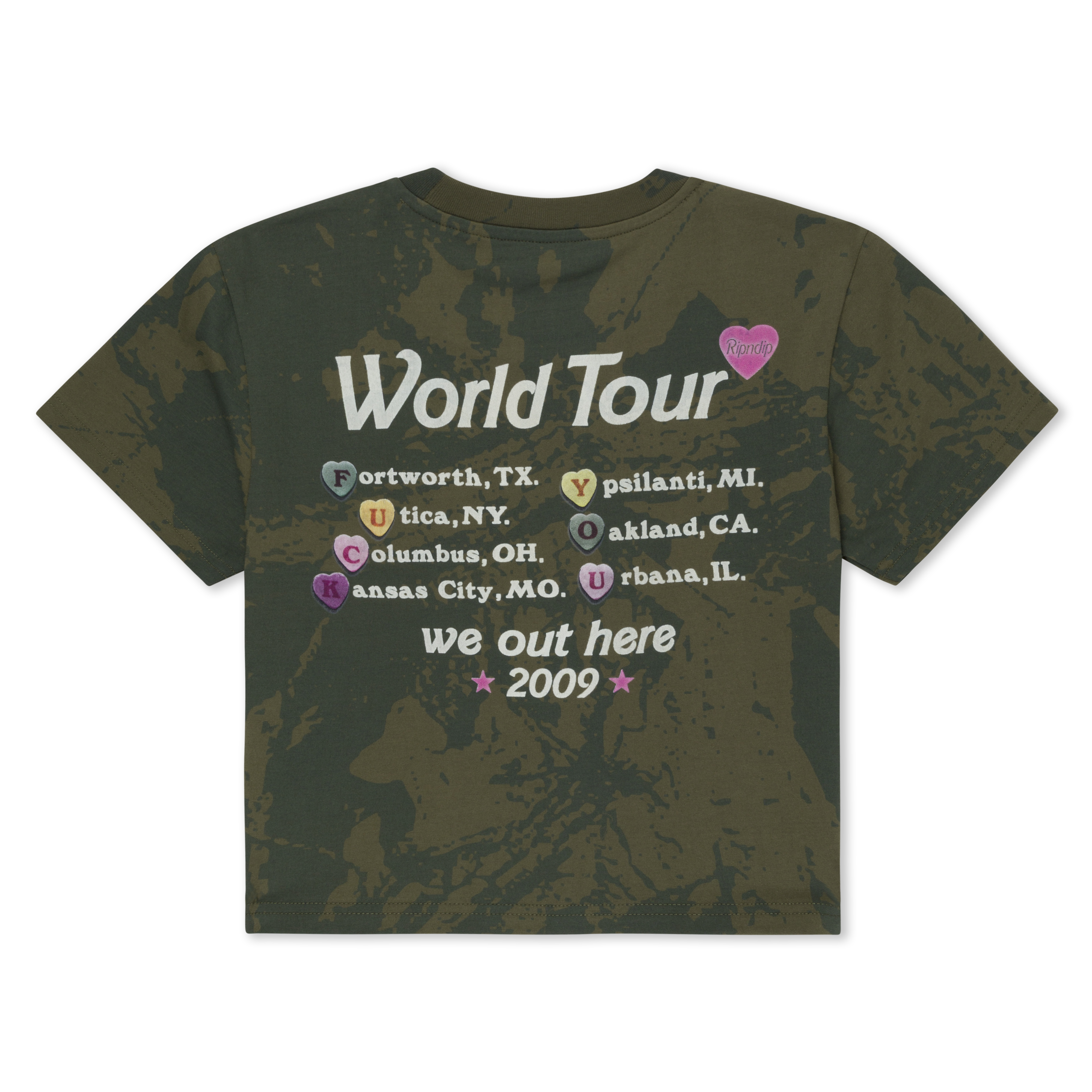 Out Here Tour Cropped Baby Tee (Forest Camo)