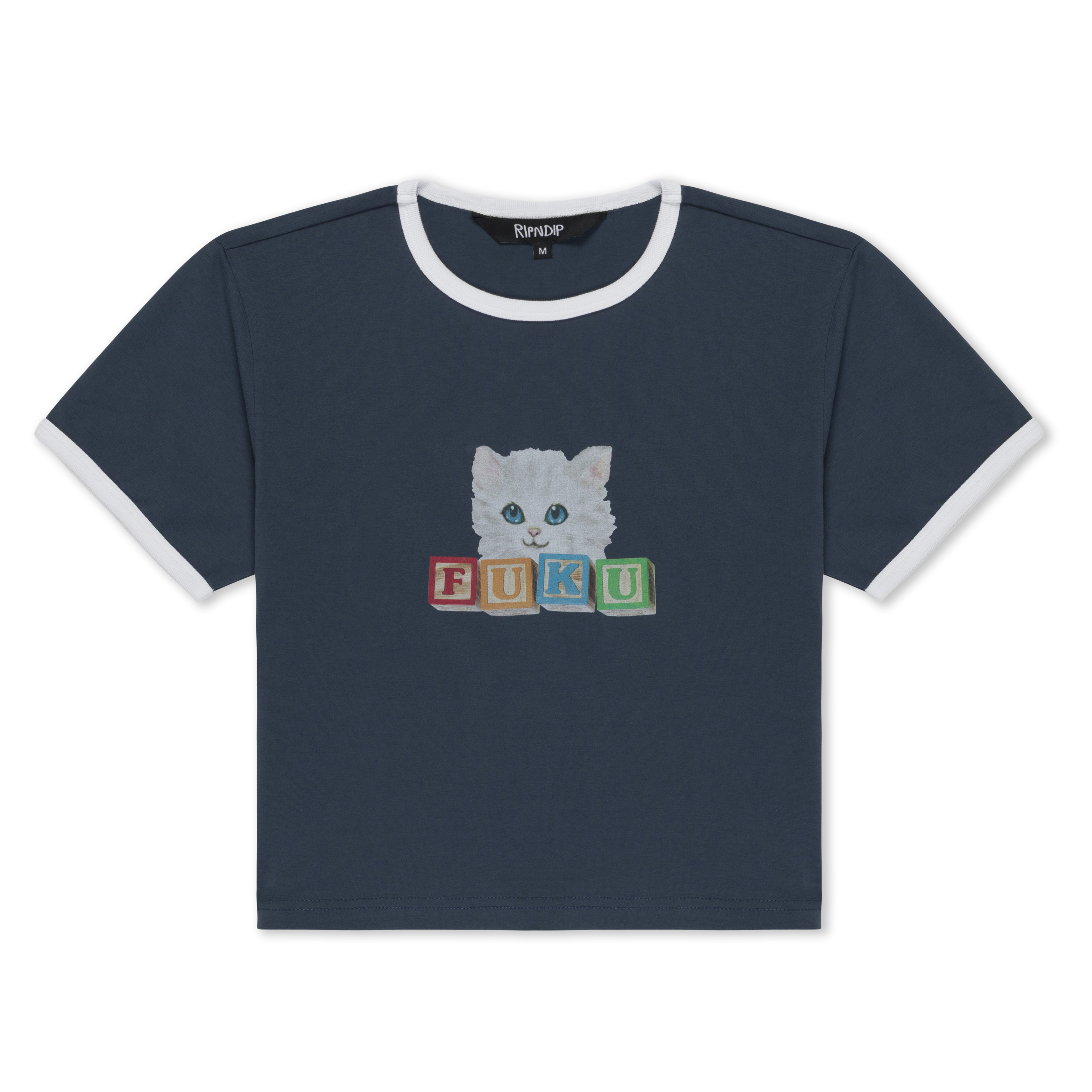 Fuku Cropped Baby Ringer Tee (Navy / White)