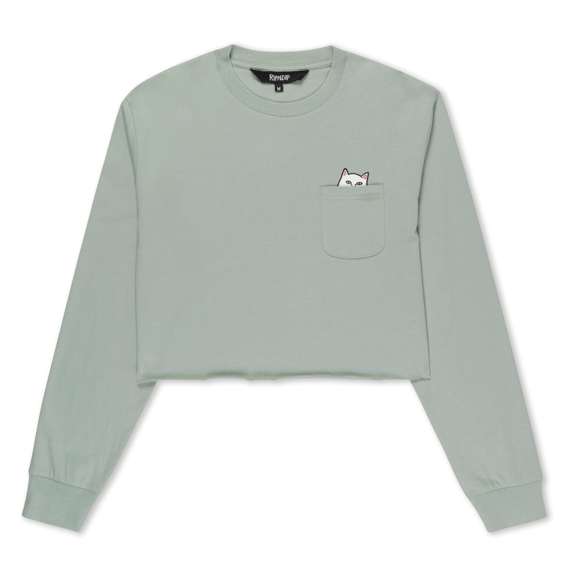 RIPNDIP Lord Nermal Cropped Long Sleeve Pocket Tee (Sage Grey)