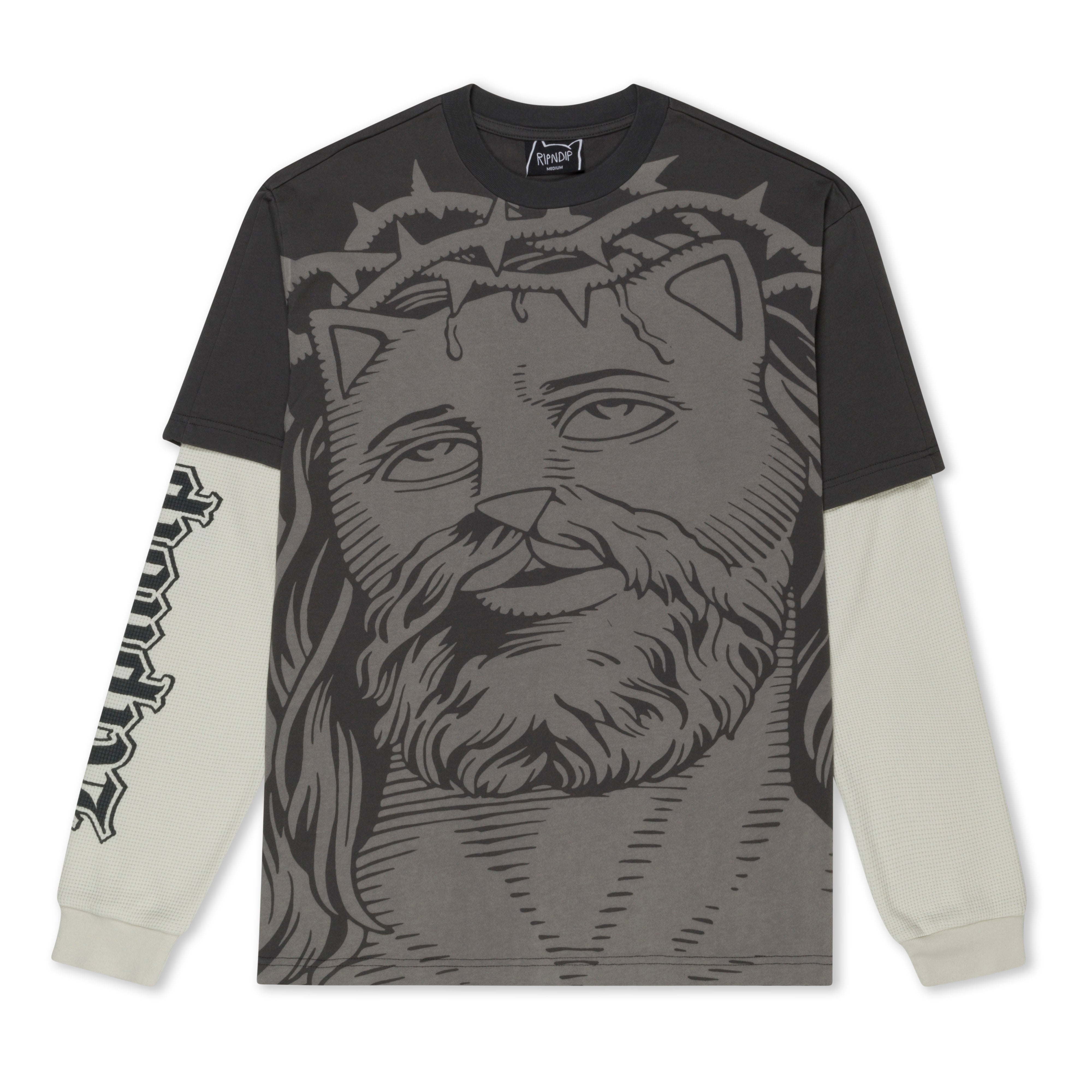 RIPNDIP Lord Savior Double Long Sleeve Tee (Dark Charcoal )