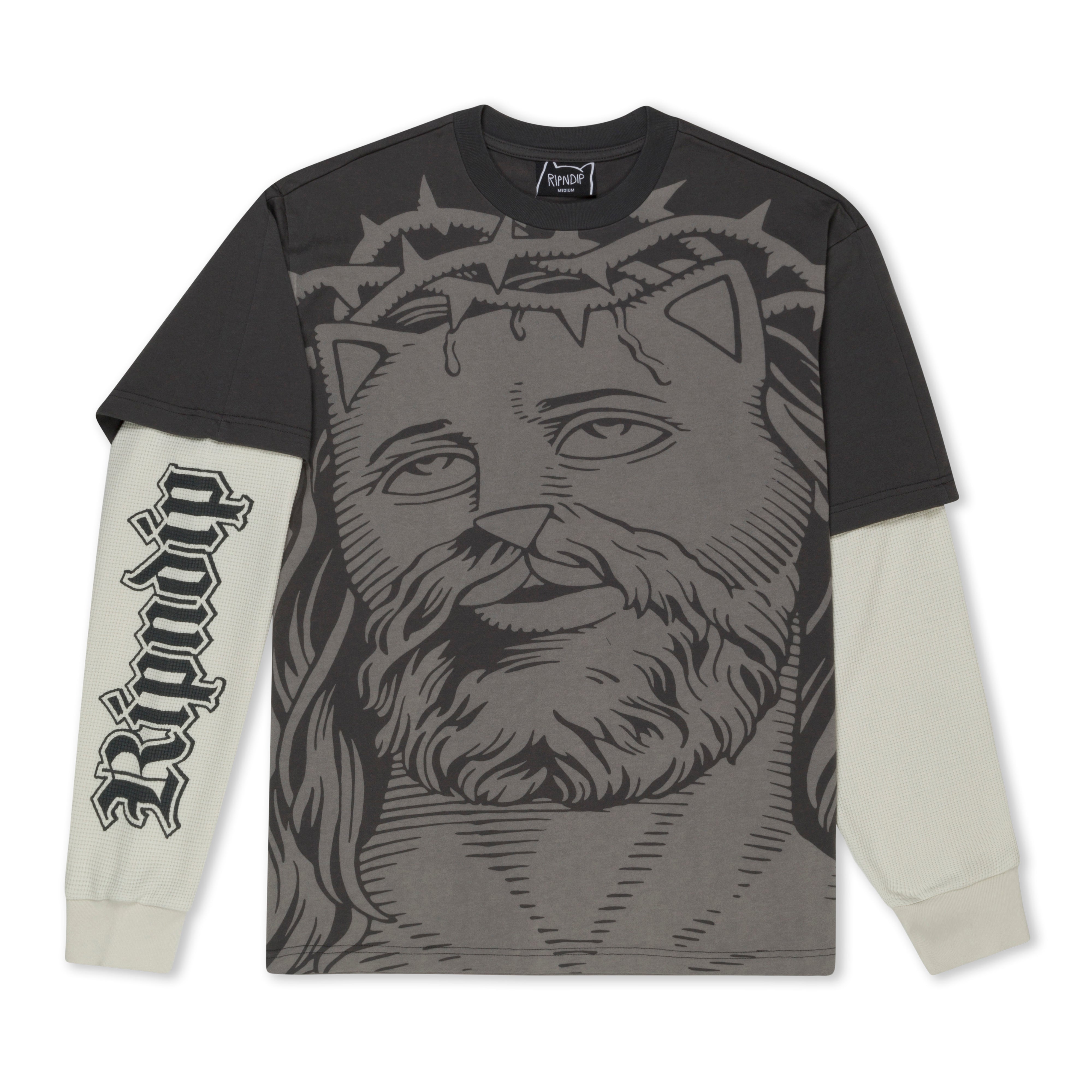 RIPNDIP Lord Savior Double Long Sleeve Tee (Dark Charcoal )