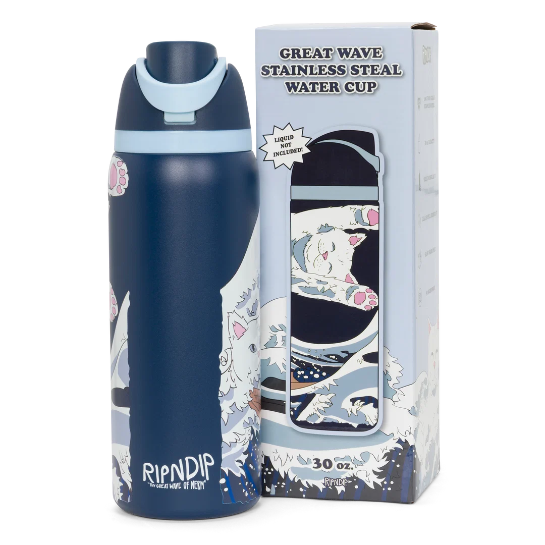 Great Wave Of Nerm Water Bottle (Navy)
