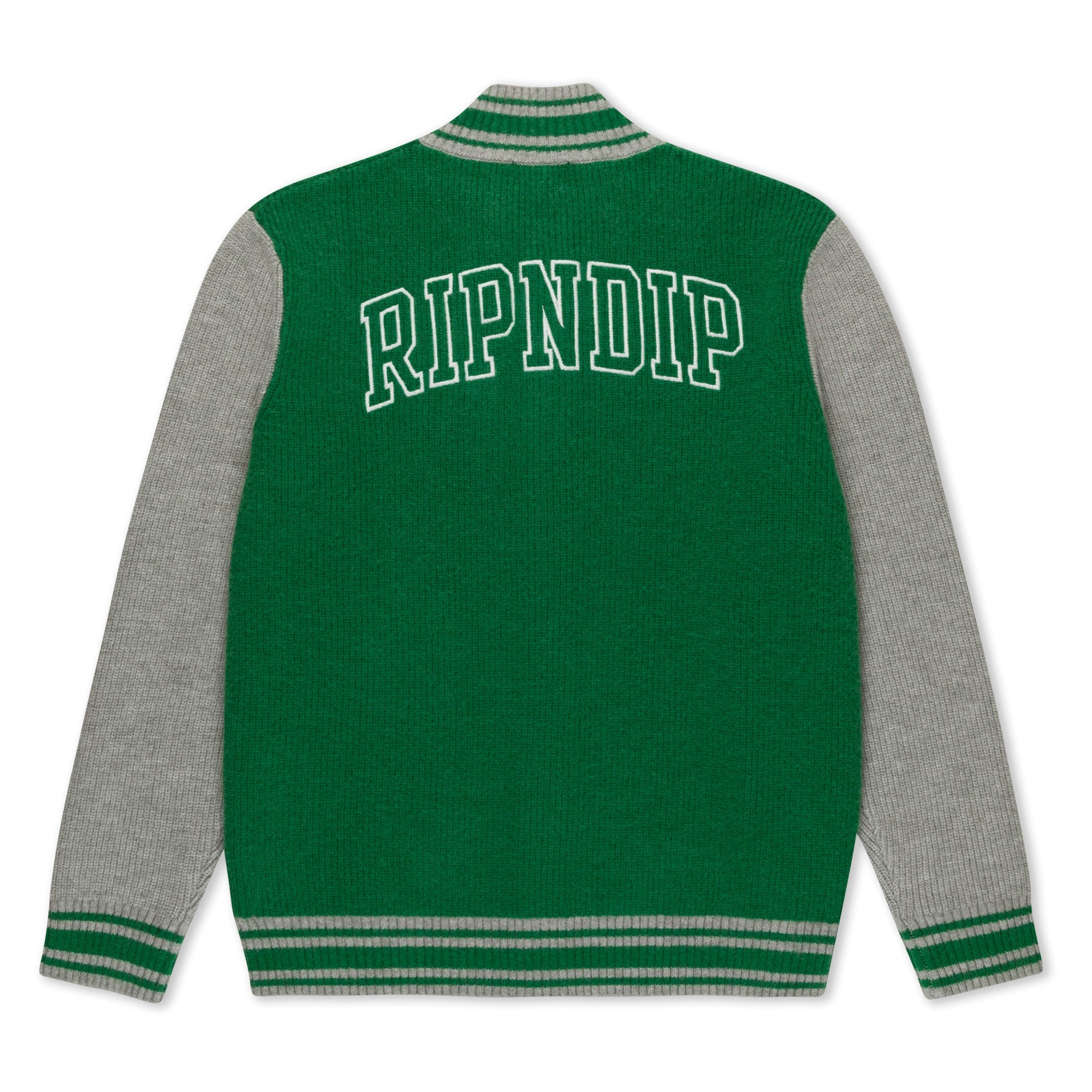 RIPNDIP Team Spirit Varsity Cardigan  (Green/Grey)