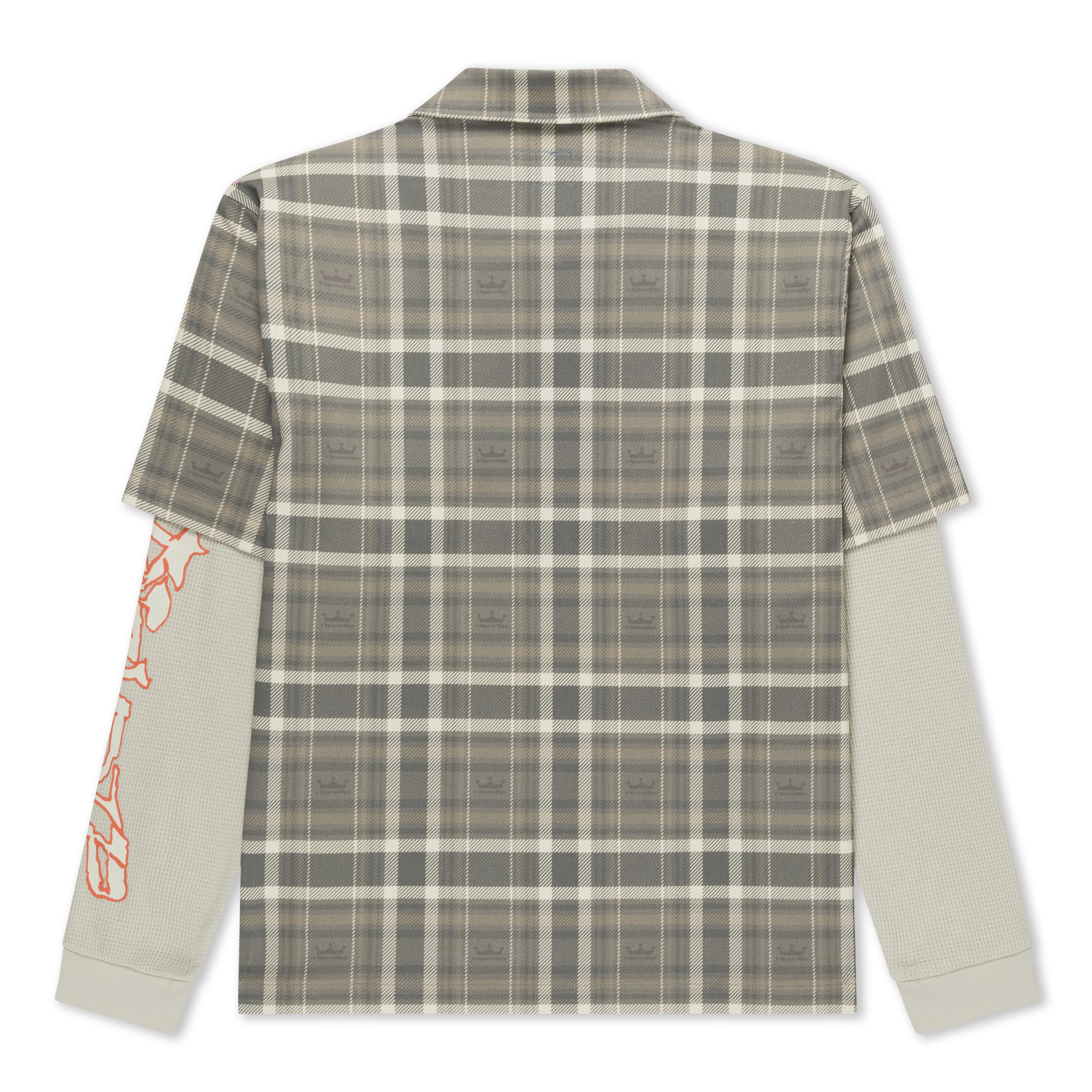 Pacific Beach Half Zip Double Sleeve Tee (Tan Plaid)