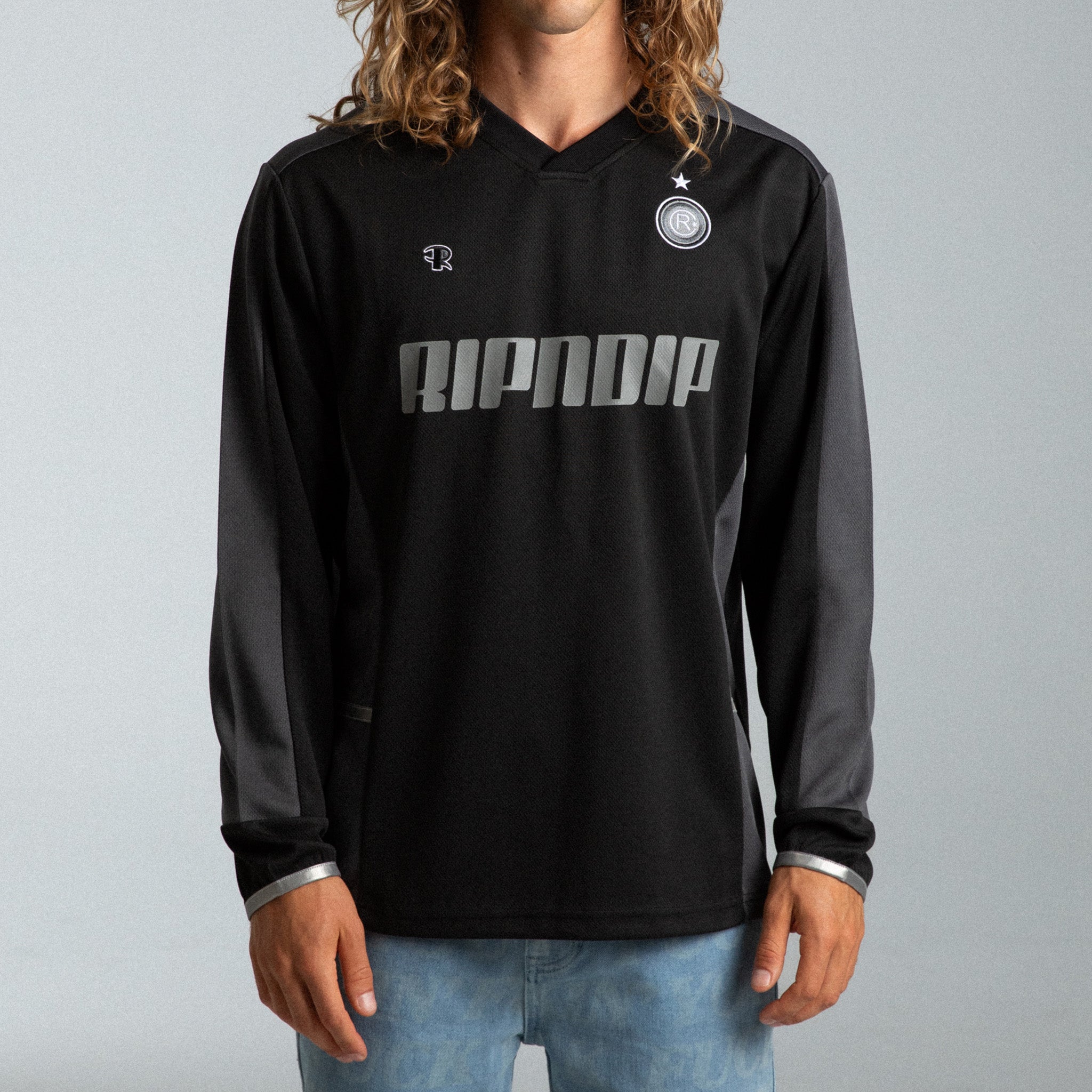 RIPNDIP FC Long Sleeve Soccer Jersey (Black / Charcoal)