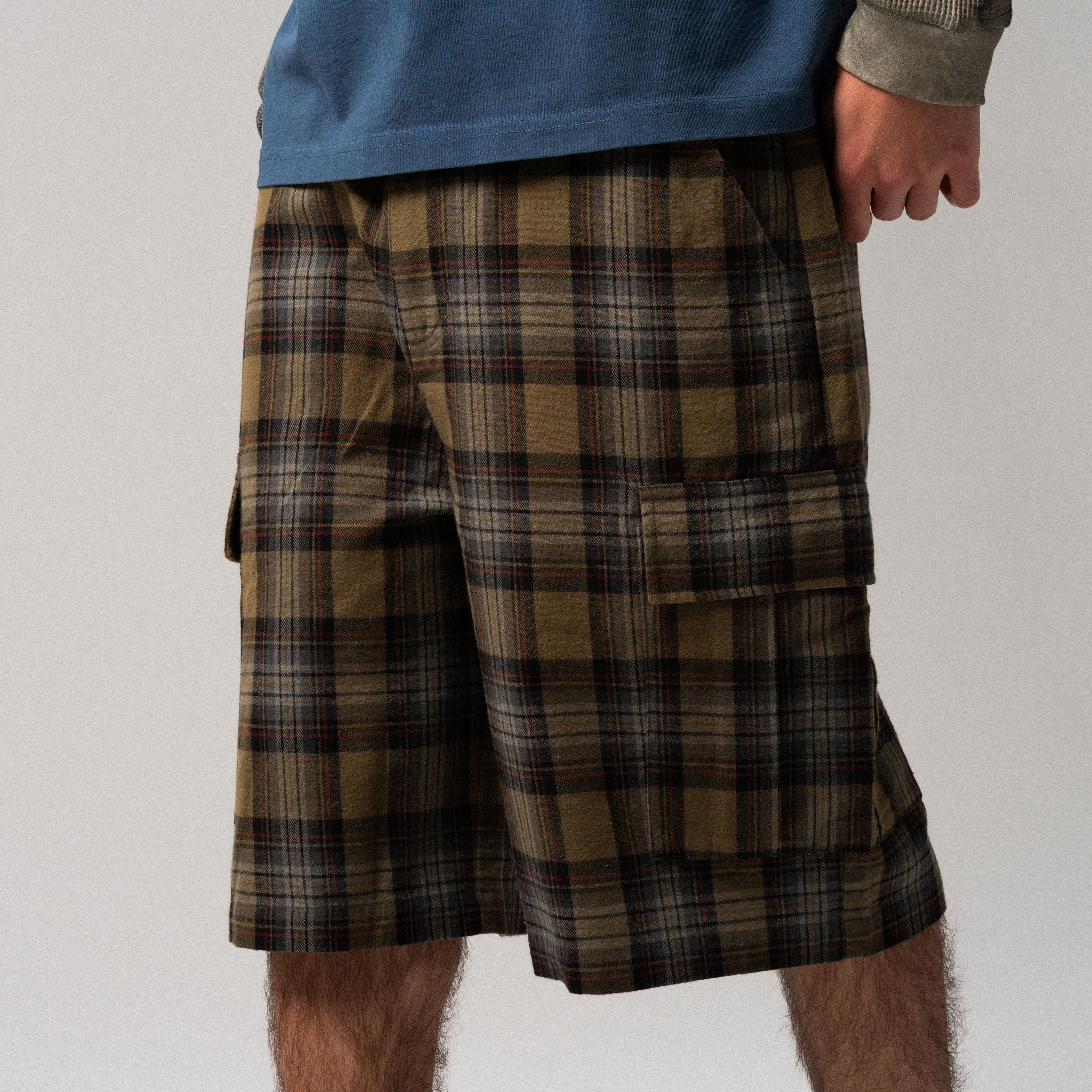 RIPNDIP Hansen Wide Fit Cargo Shorts (Olive Plaid)