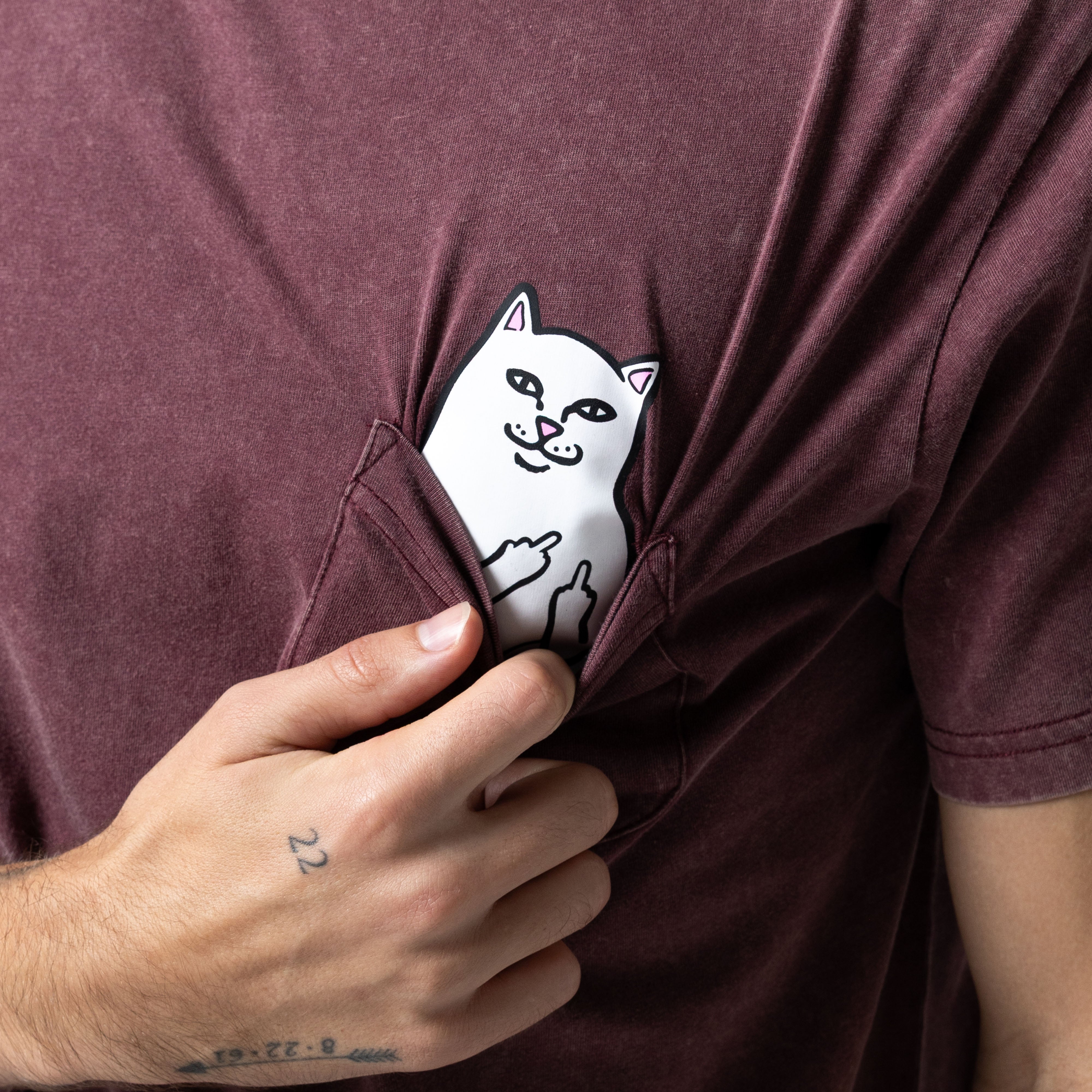 RIPNDIP Lord Nermal Pocket Tee (Burgundy Vintage Wash)
