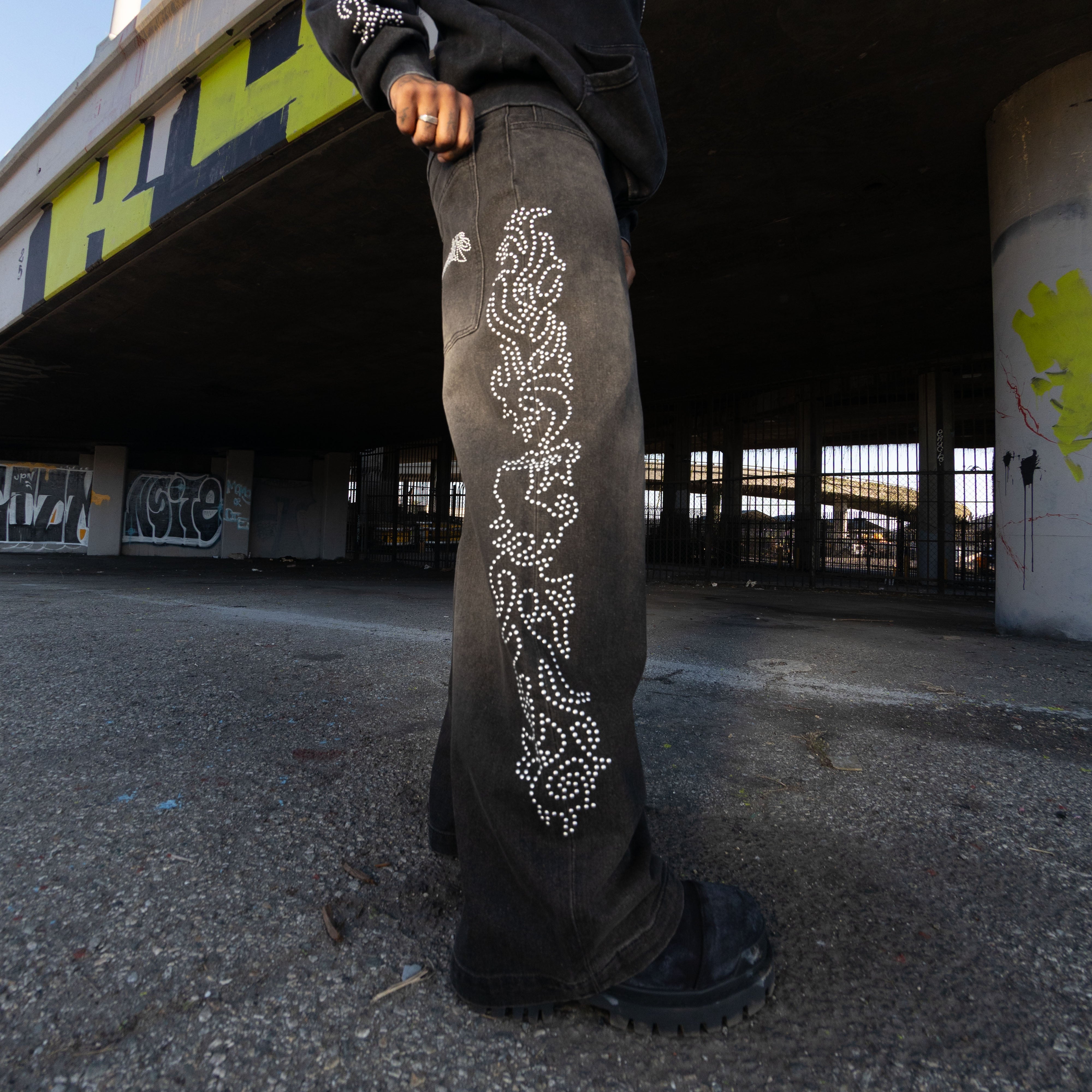 RIPNDIP Pretty Flacko Extra Wide Leg Pants (Black Vintage Wash Denim)