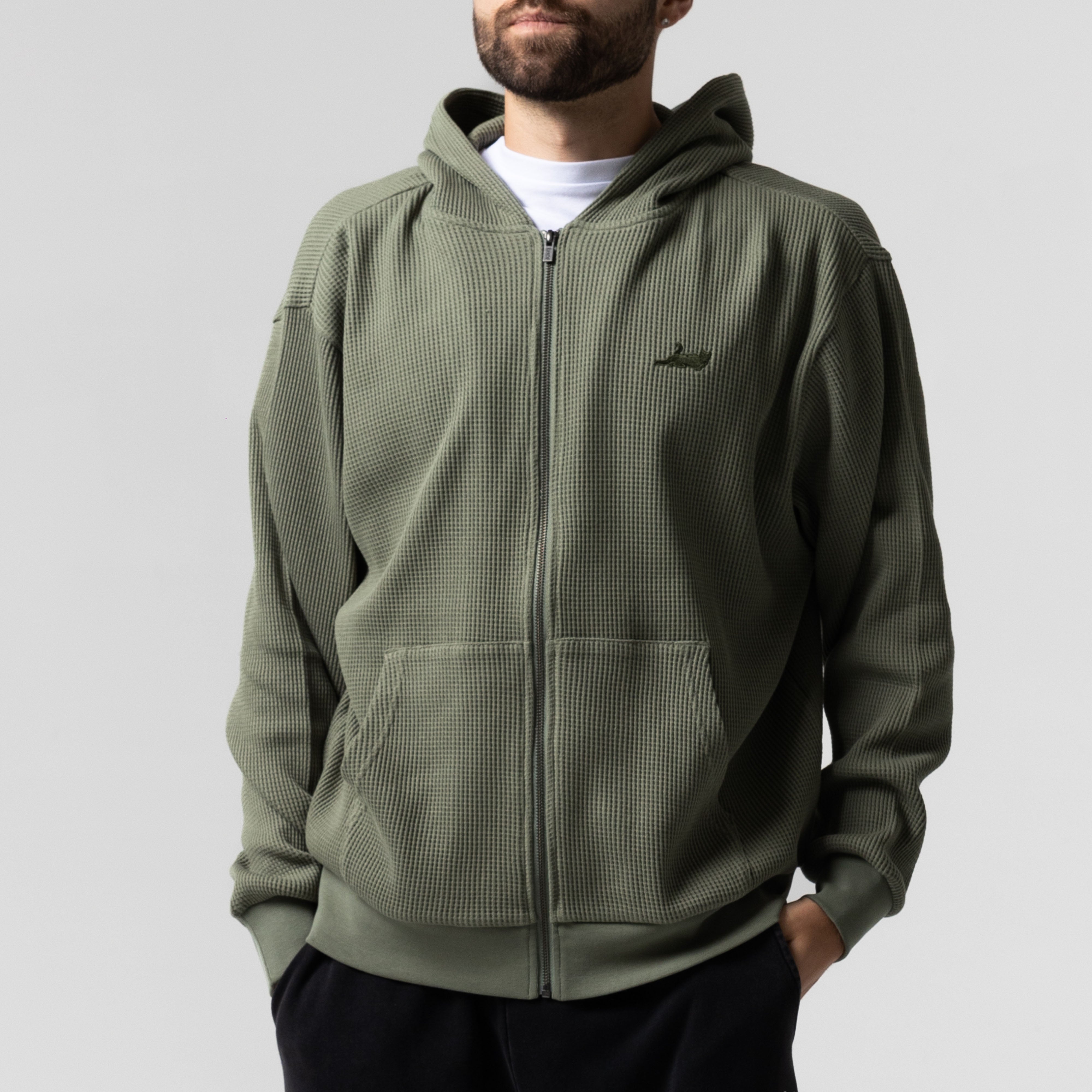 RIPNDIP Castanza Waffle Knit Zip Up Hoodie (Olive)