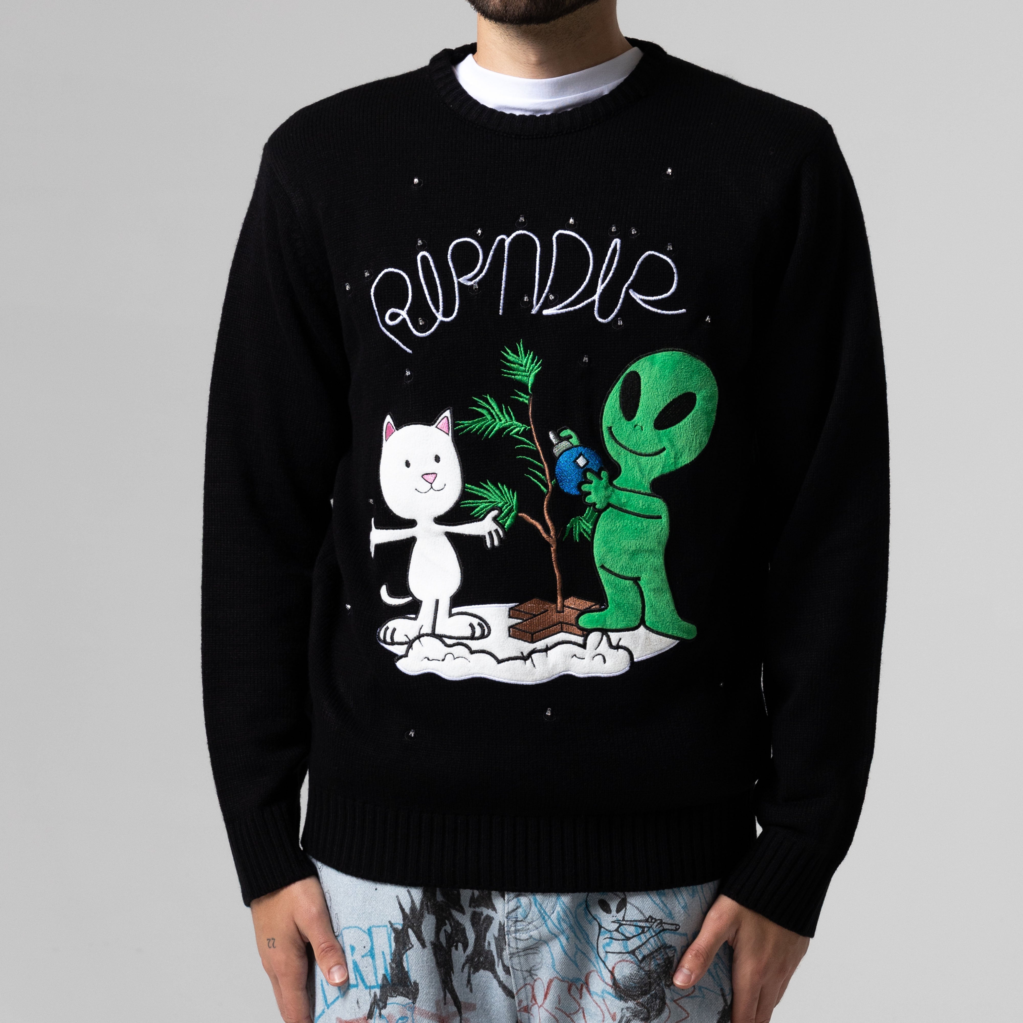 RIPNDIP Alien / Nerm Christmas Light Up Knit Sweater (Black)