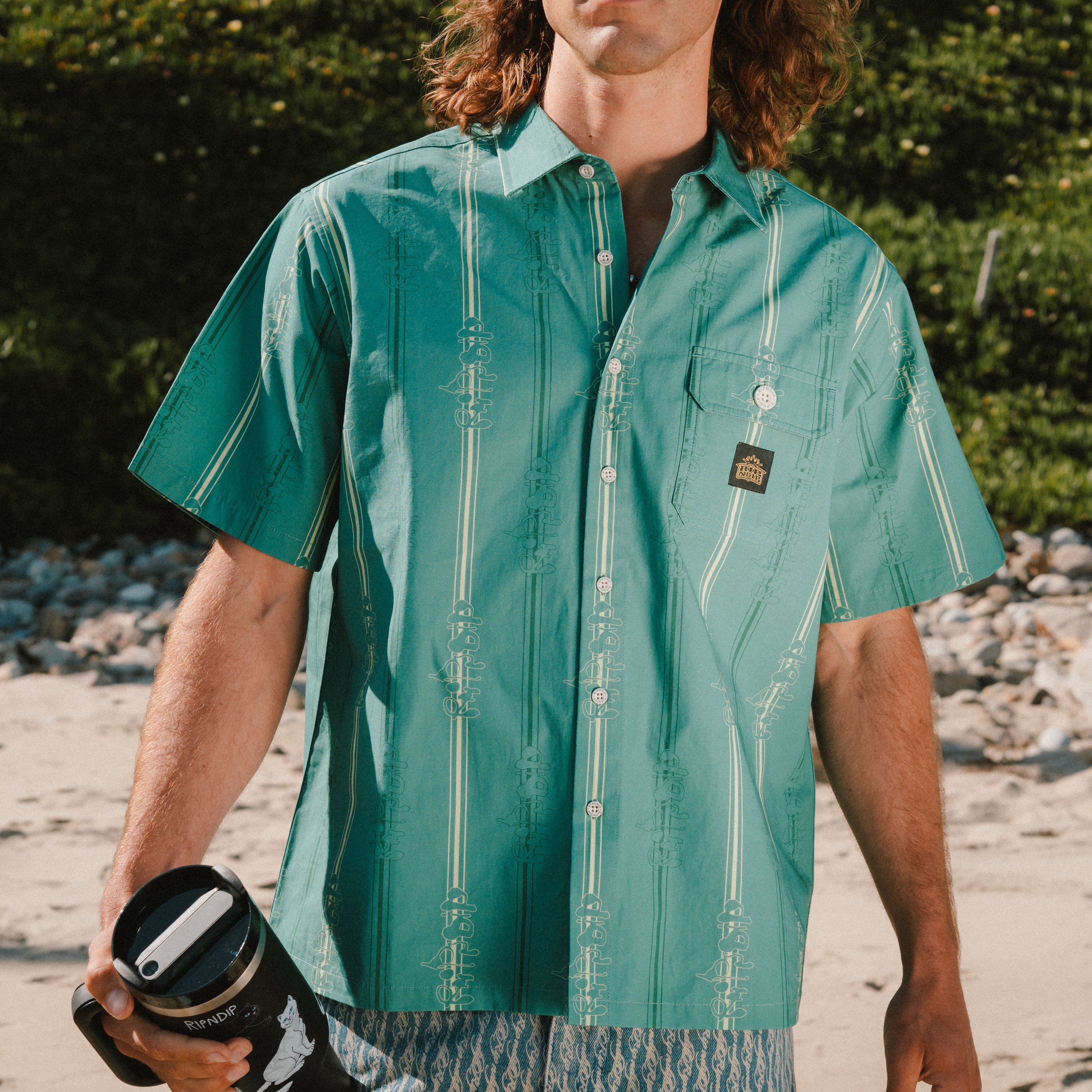 RIPNDIP Melted Striped Button Up (Teal)