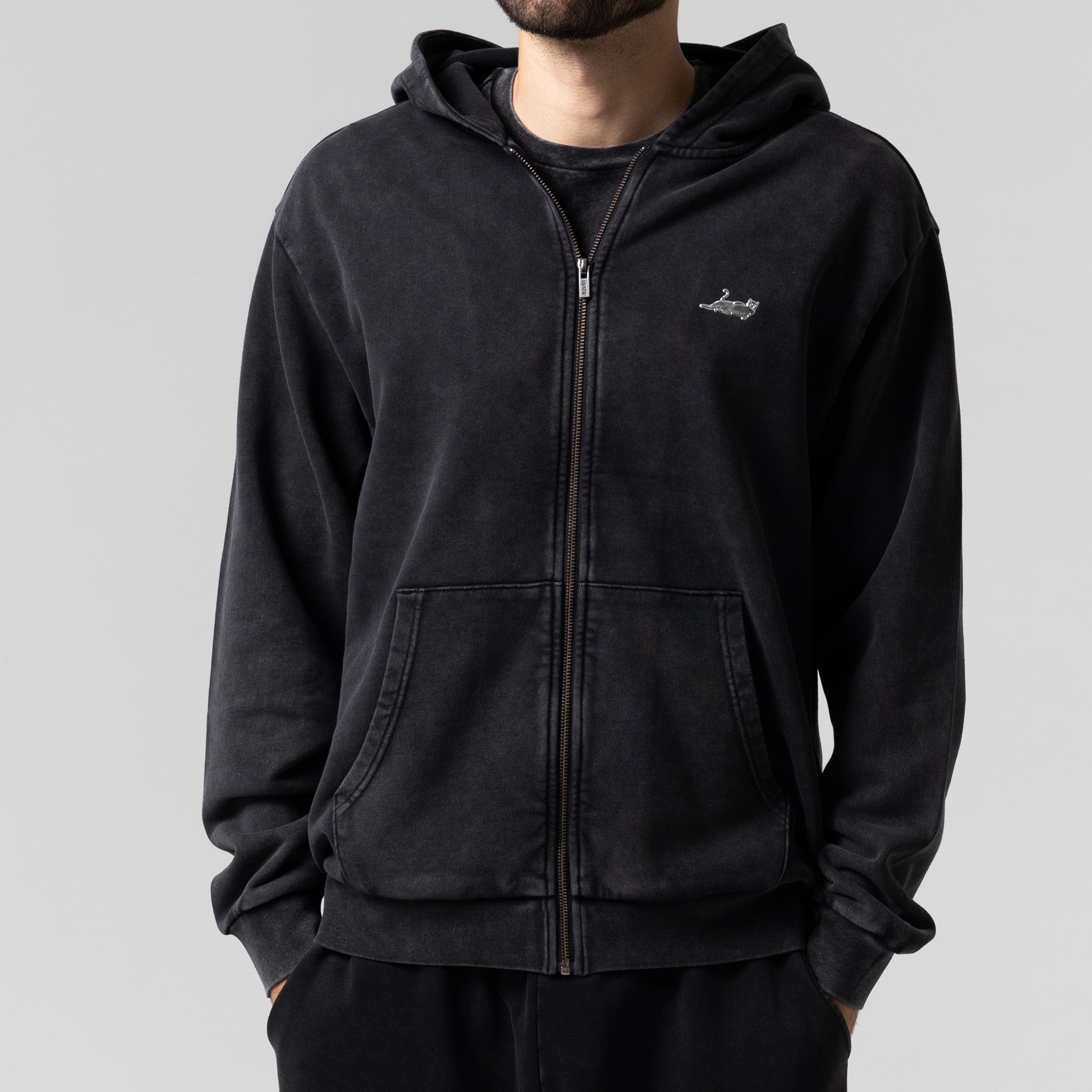 RIPNDIP Castanza Zip Up Hoodie (Black Vintage Wash)