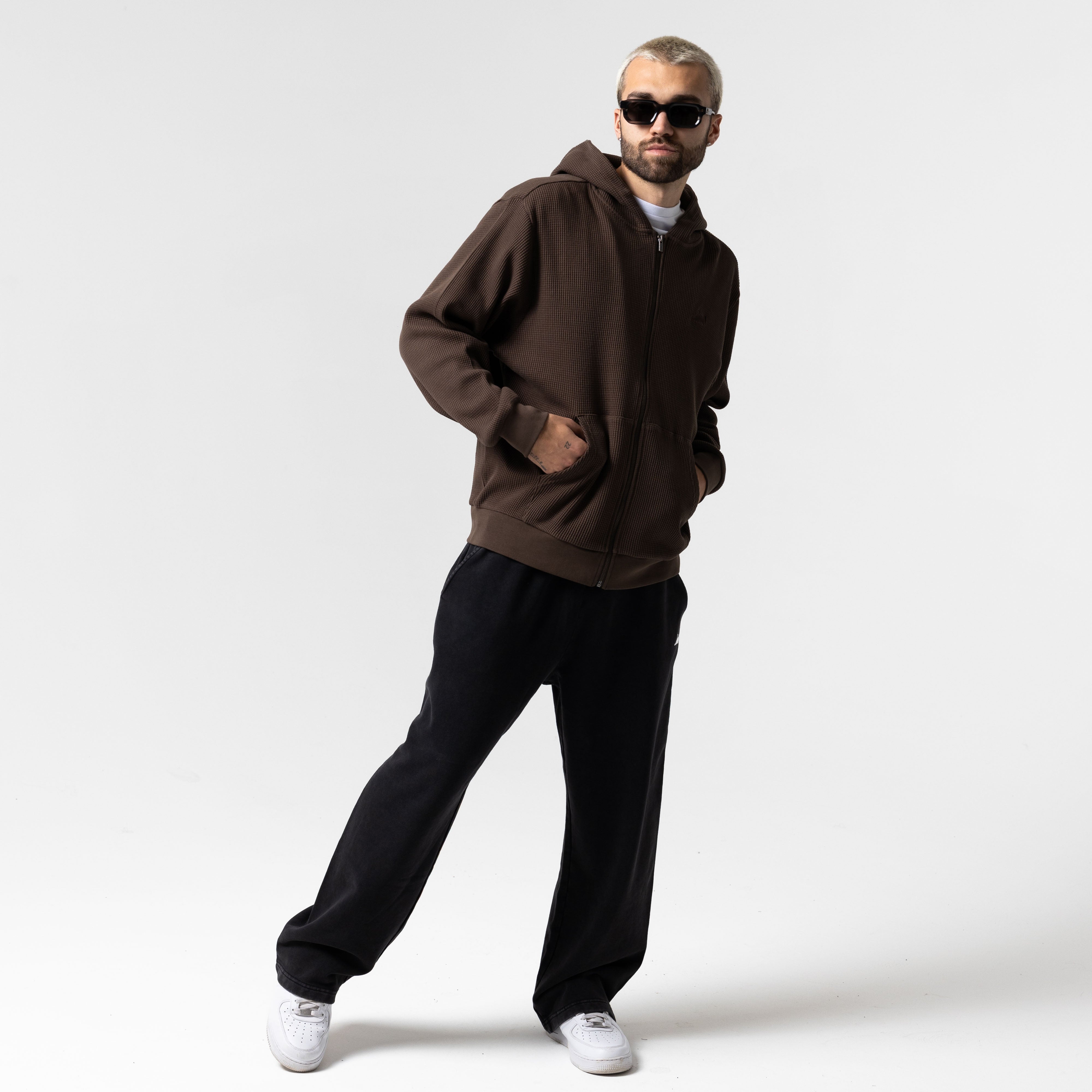 RIPNDIP Castanza Waffle Knit Zip Up Hoodie (Brown)