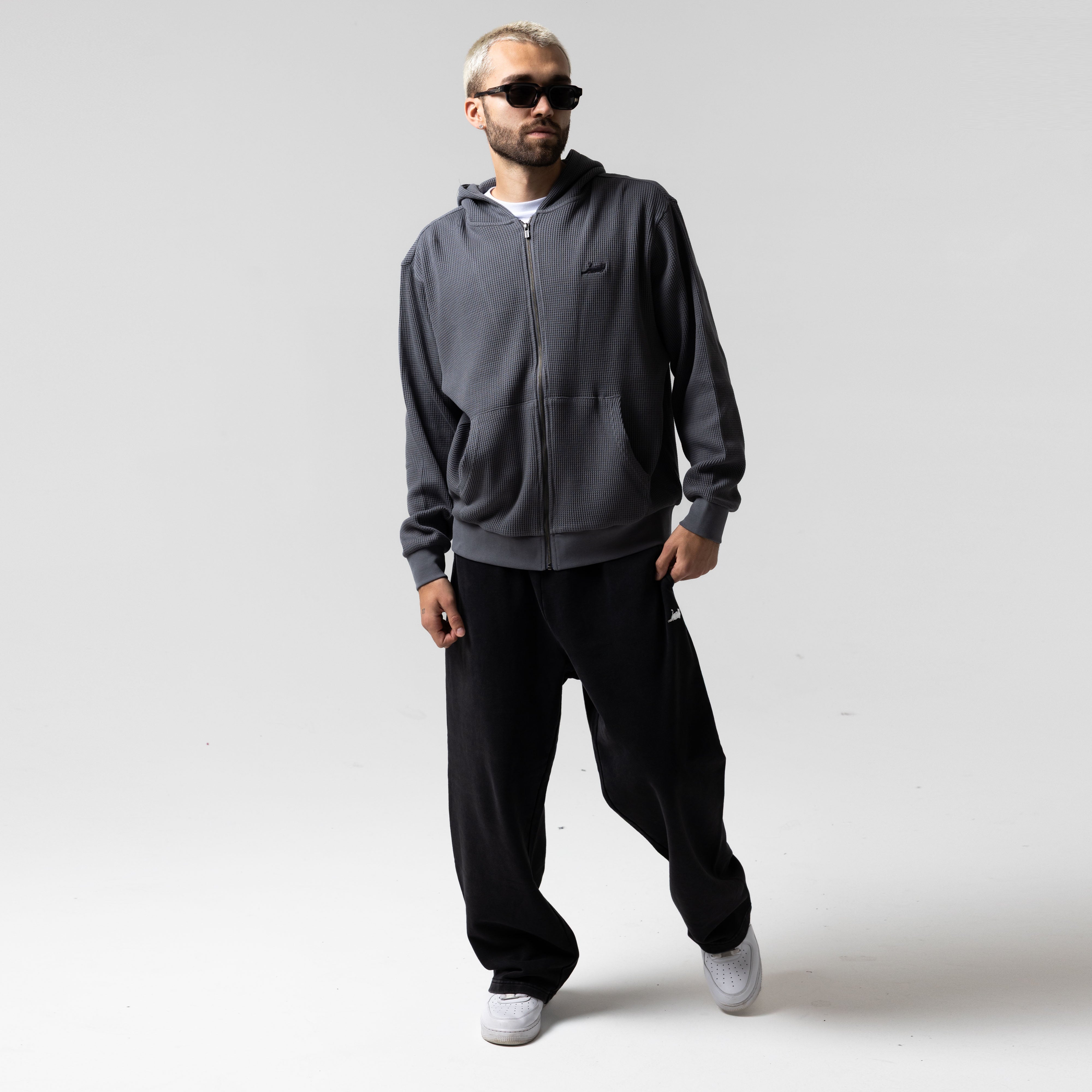 RIPNDIP Castanza Waffle Knit Zip Up Hoodie (Charcoal)