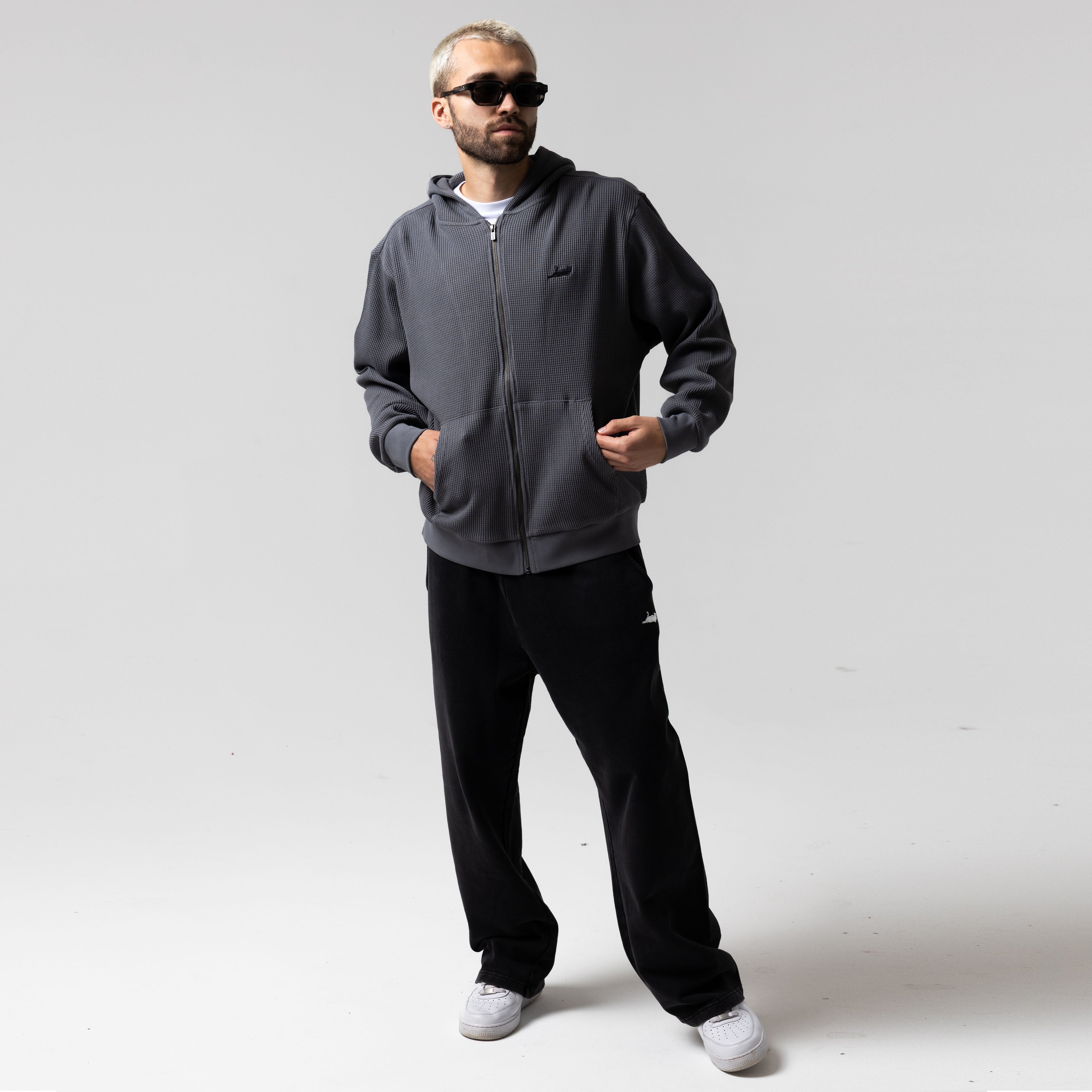 RIPNDIP Castanza Waffle Knit Zip Up Hoodie (Charcoal)