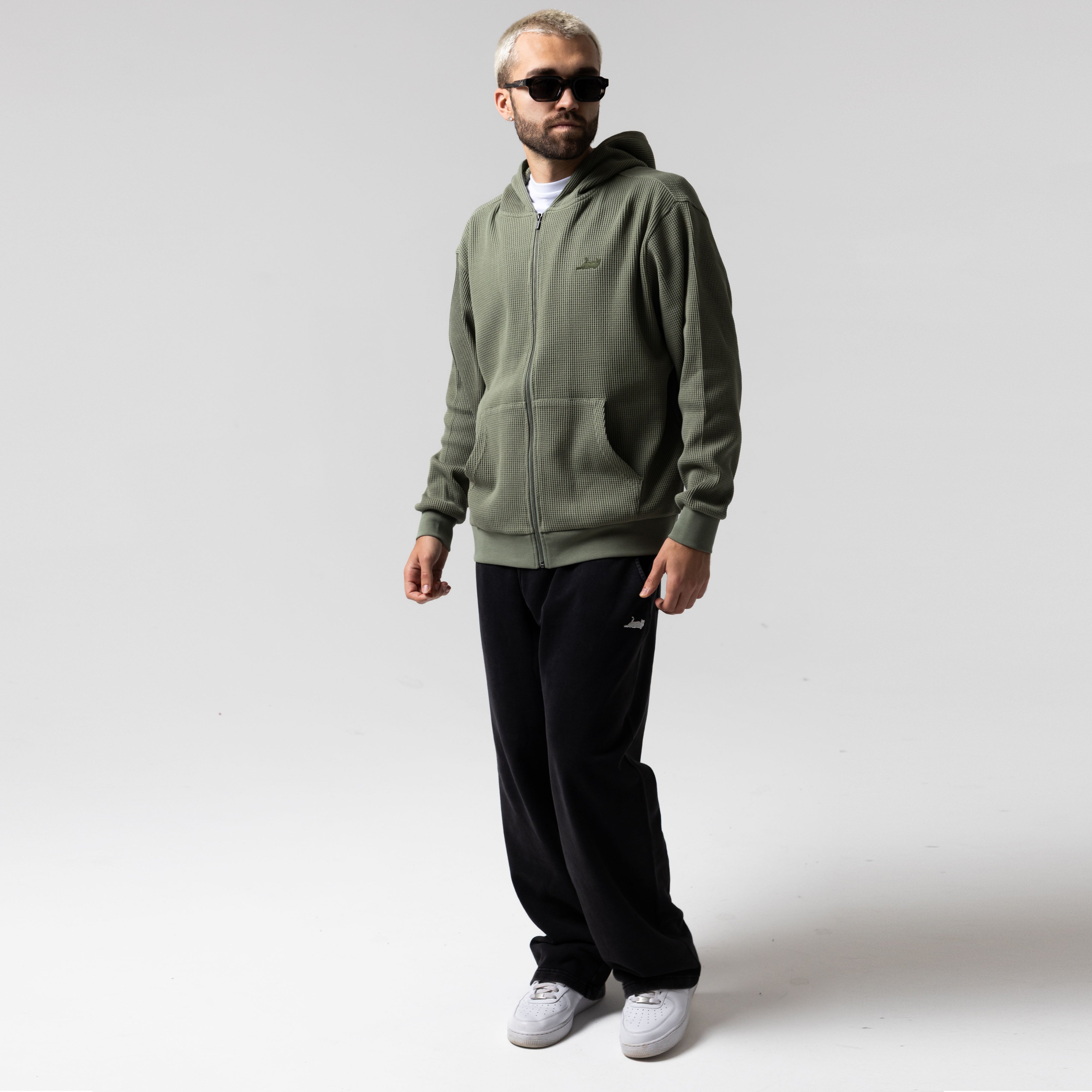 RIPNDIP Castanza Waffle Knit Zip Up Hoodie (Olive)