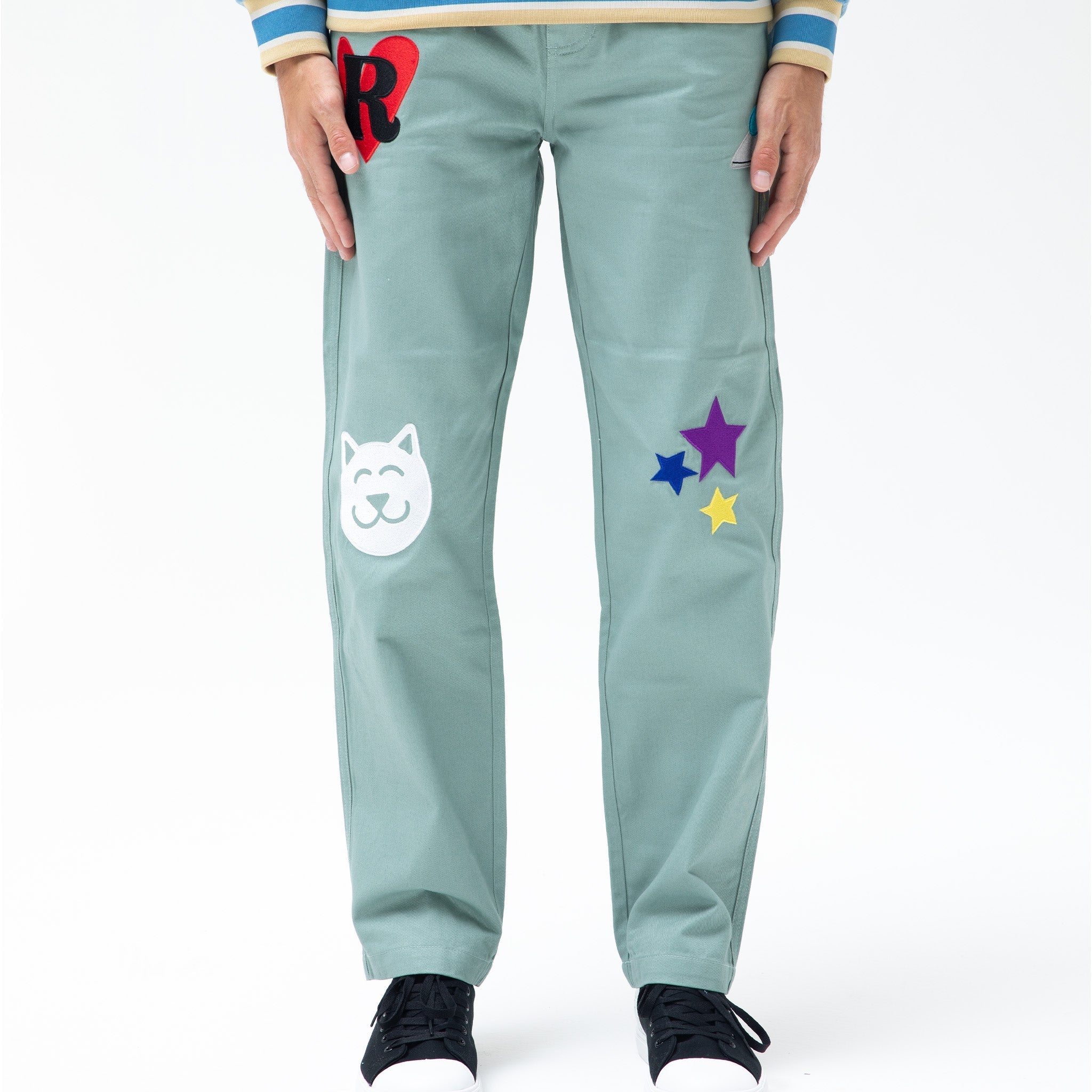 Play Date Cotton Twill Embroidered Pants (Pistachio)