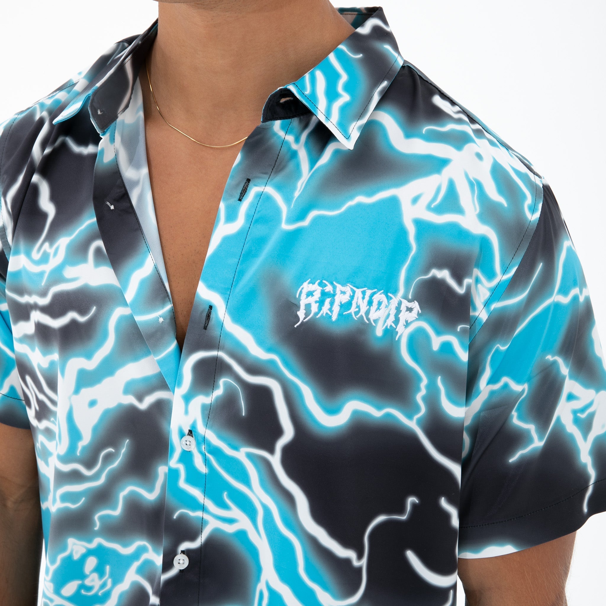 Nikola Short Sleeve Button Up (Black/Blue)