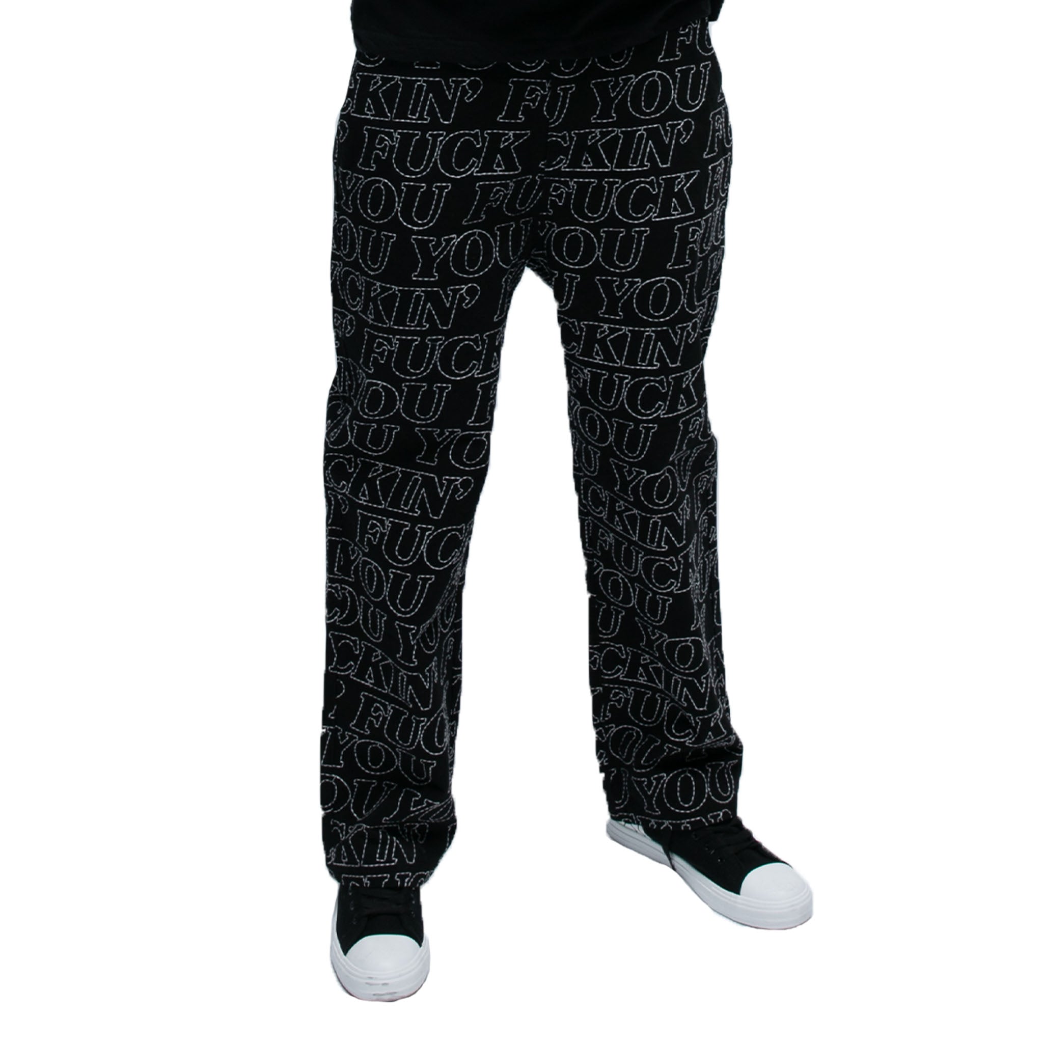 Fuckin Fuck Quilted Wide Leg Pants (Black)